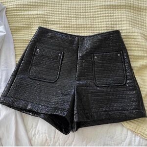 Maje Black Croc-Embossed High Waist Shorts
